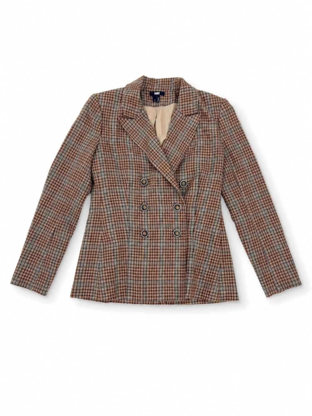 PAIGE Londyn Bronze Plaid Double-Breasted Blazer Size Small